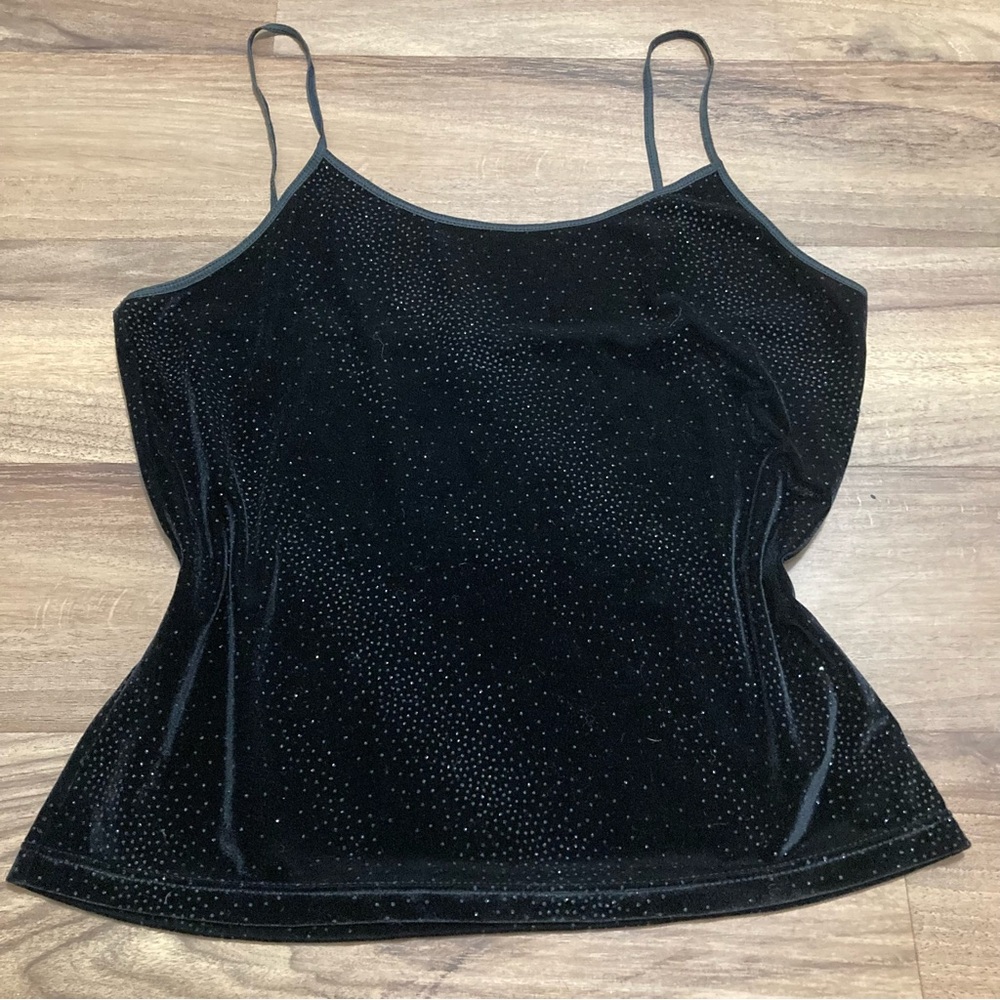 Vtg 90s Gilligan & O'Malley Black Velvet Rhinestone Cami Grungy Whismical Goth
